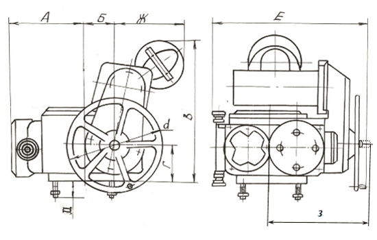 Схема и основные размеры электропривода ВВ